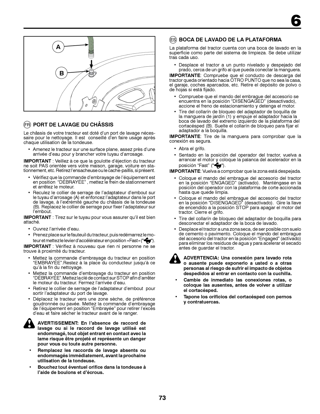 Jonsered LT2213A instruction manual Port DE Lavage DU Châssis, Boca DE Lavado DE LA Plataforma 