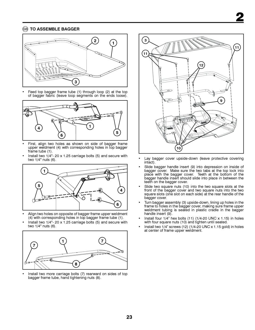 Jonsered LT2213C instruction manual To Assemble Bagger, Handle insert 