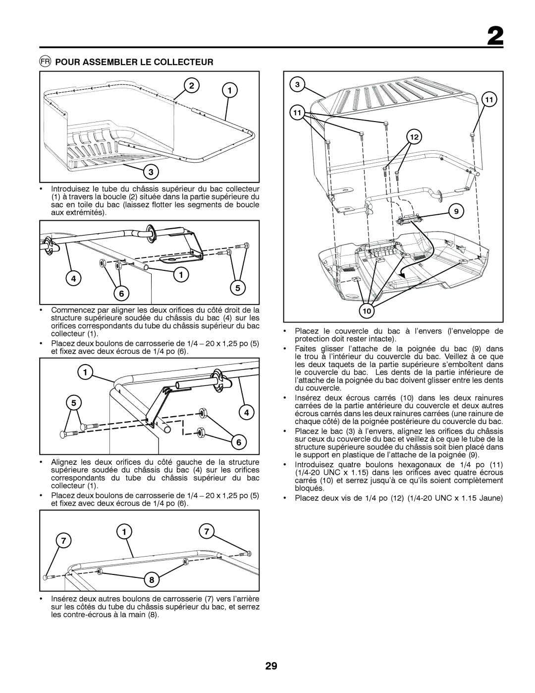 Jonsered LT2213C Pour Assembler LE Collecteur, Placez le bac 3 à l’envers, alignez les orifices du châssis 