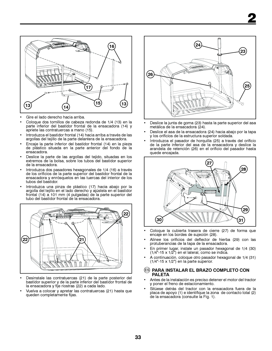 Jonsered LT2213C instruction manual Para Instalar EL Brazo Completo CON, Paleta, Gire el lado derecho hacia arriba 