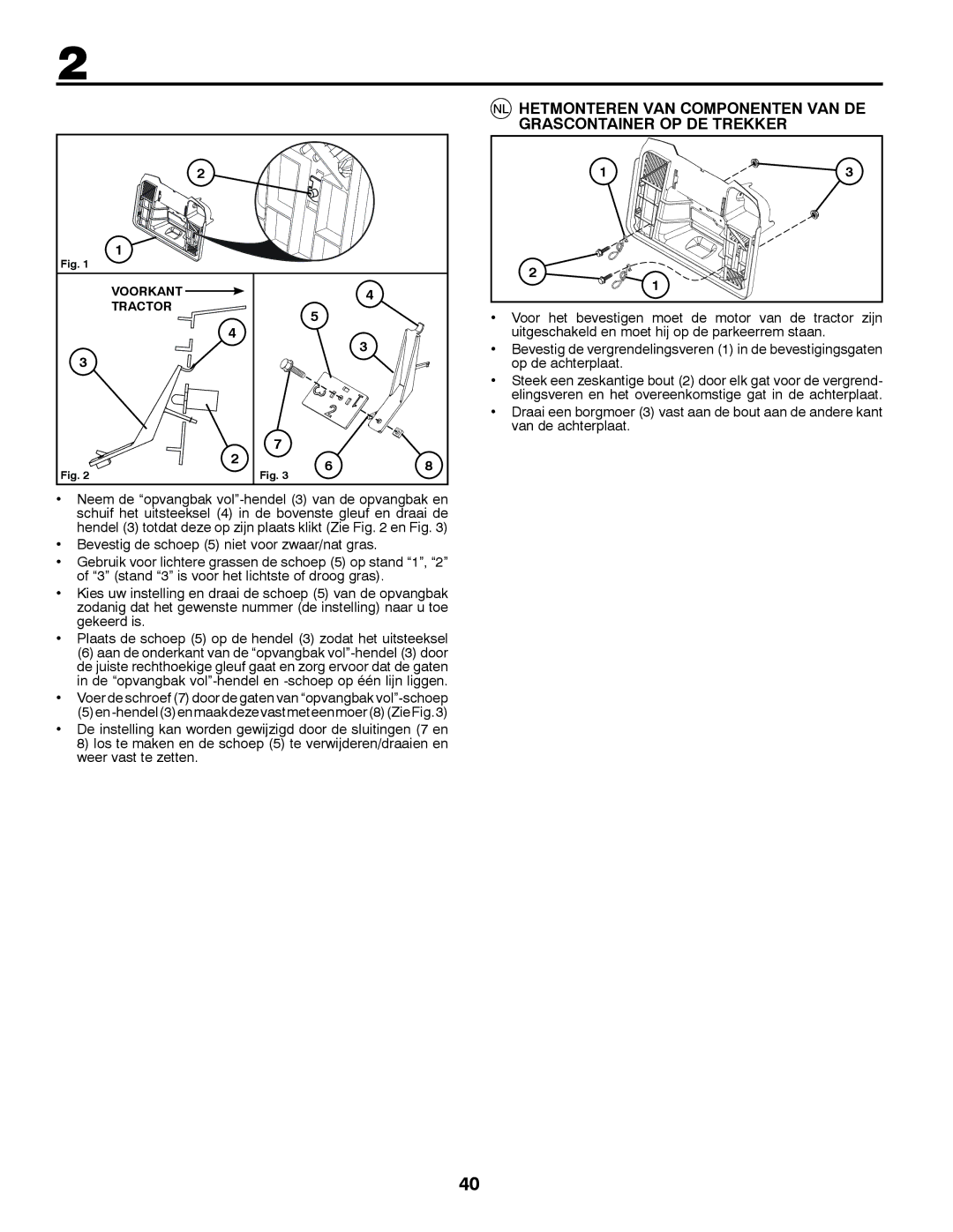 Jonsered LT2213C instruction manual Hetmonteren VAN Componenten VAN DE, Grascontainer OP DE Trekker 