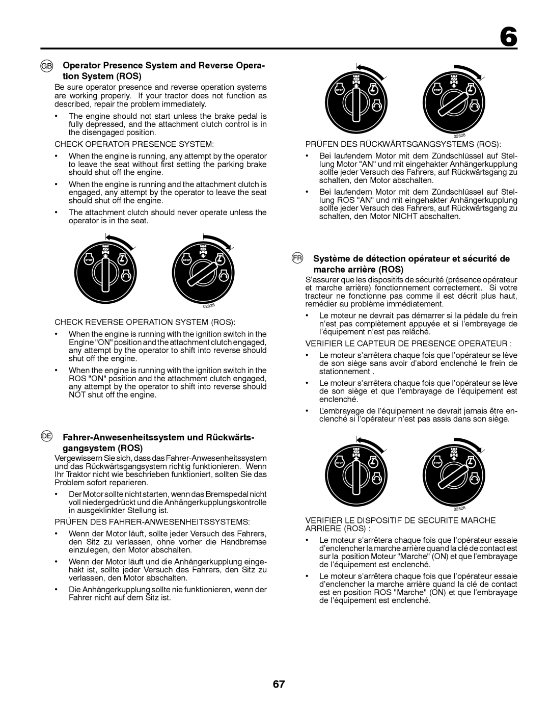 Jonsered LT2213C instruction manual Operator Presence System and Reverse Opera- tion System ROS 