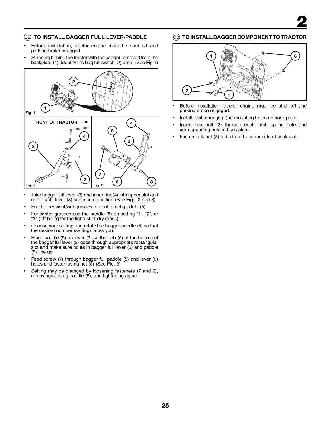 Jonsered LT2213C instruction manual To Install Bagger Full Lever/Paddle, To Install Bagger Component To Tractor 