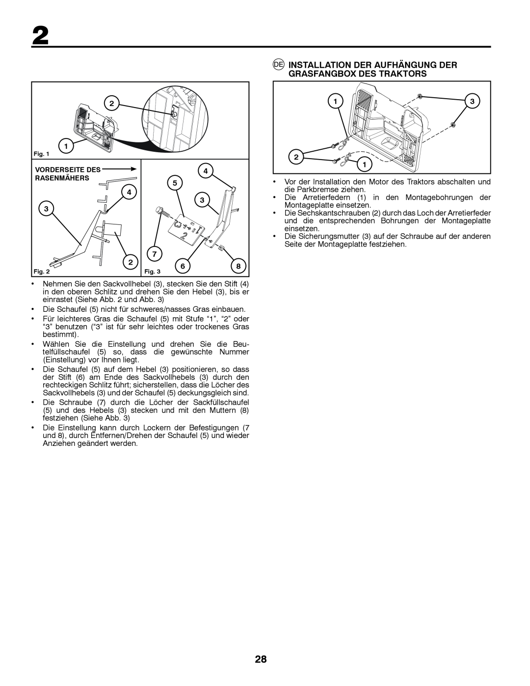 Jonsered LT2213C instruction manual Installation Der Aufhängung Der, Grasfangbox Des Traktors 