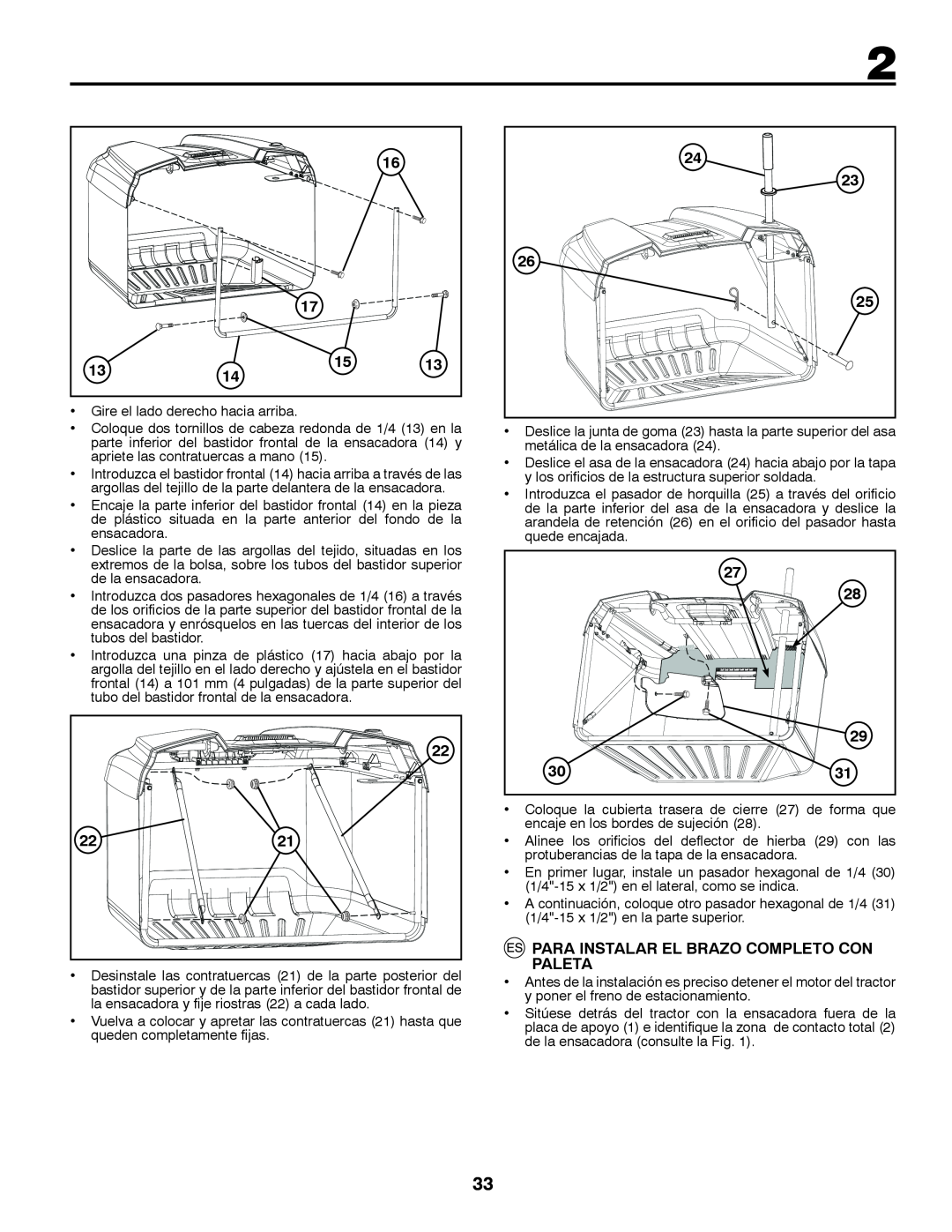 Jonsered LT2213C instruction manual Para Instalar El Brazo Completo Con, Paleta 