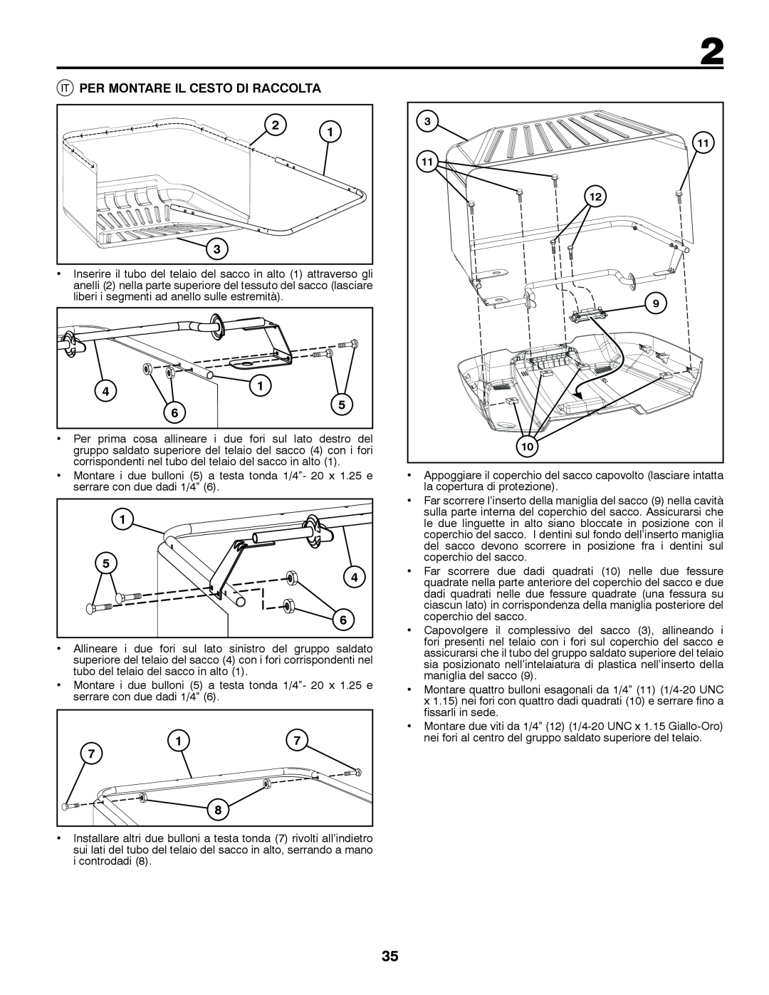 Jonsered LT2213C instruction manual Per Montare Il Cesto Di Raccolta 