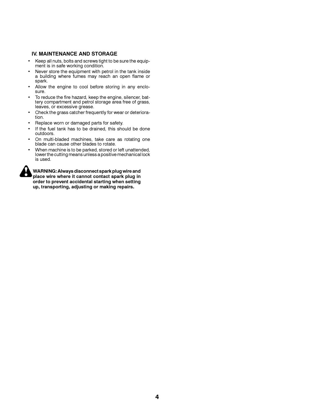 Jonsered LT2213C instruction manual Iv. Maintenance And Storage 