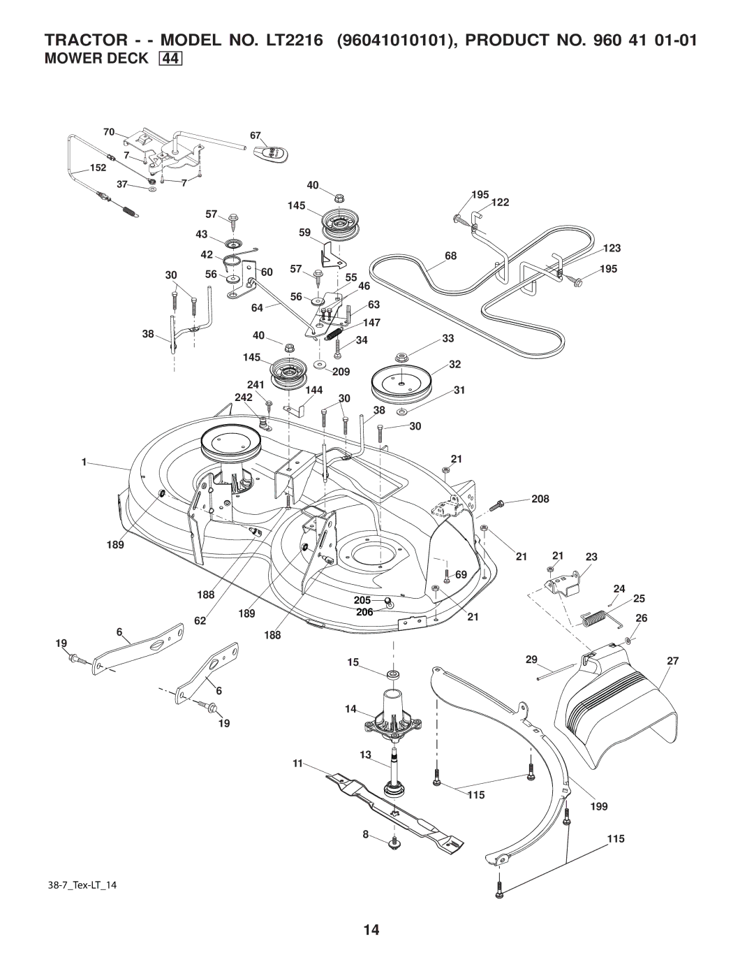 Jonsered LT2216 manual Mower Deck 