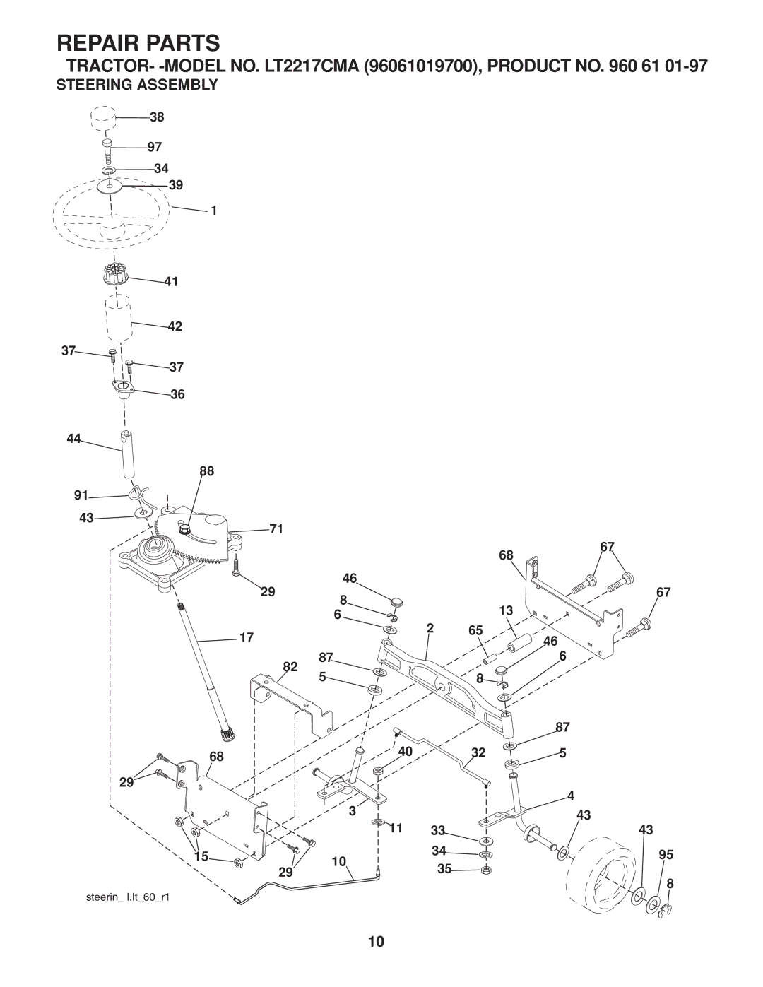 Jonsered LT2217CMA manual Steering Assembly 