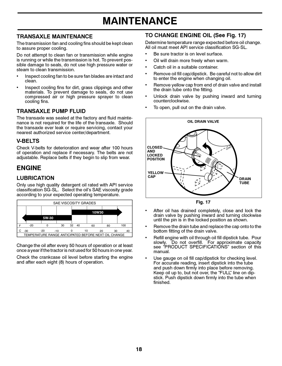 Jonsered LT2218A manual Engine, Transaxle Maintenance, Transaxle Pump Fluid, Belts, Lubrication 