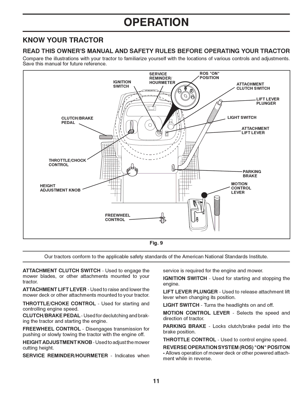 Jonsered LT2220 CMA2 manual Know Your Tractor 