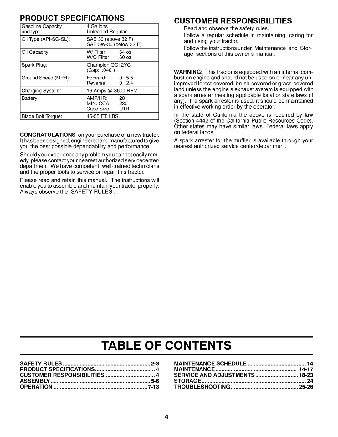 Jonsered LT2226 A2 manual Table of Contents 