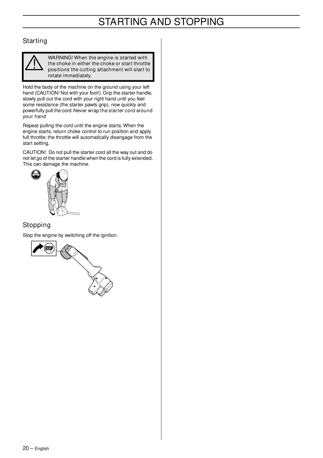 Jonsered RS52 manual Starting, Stopping 