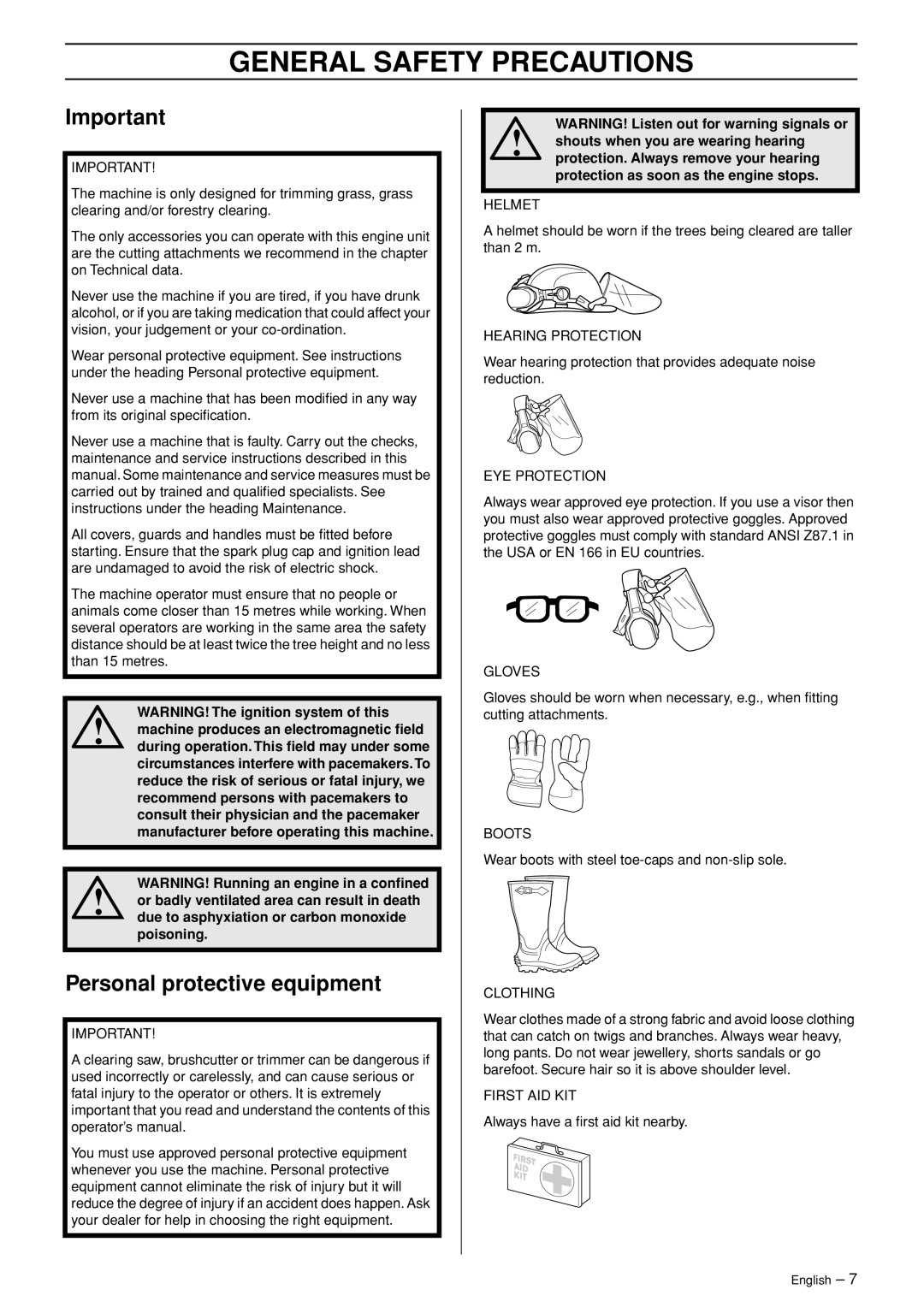 Jonsered RS52 manual General Safety Precautions, Personal protective equipment 