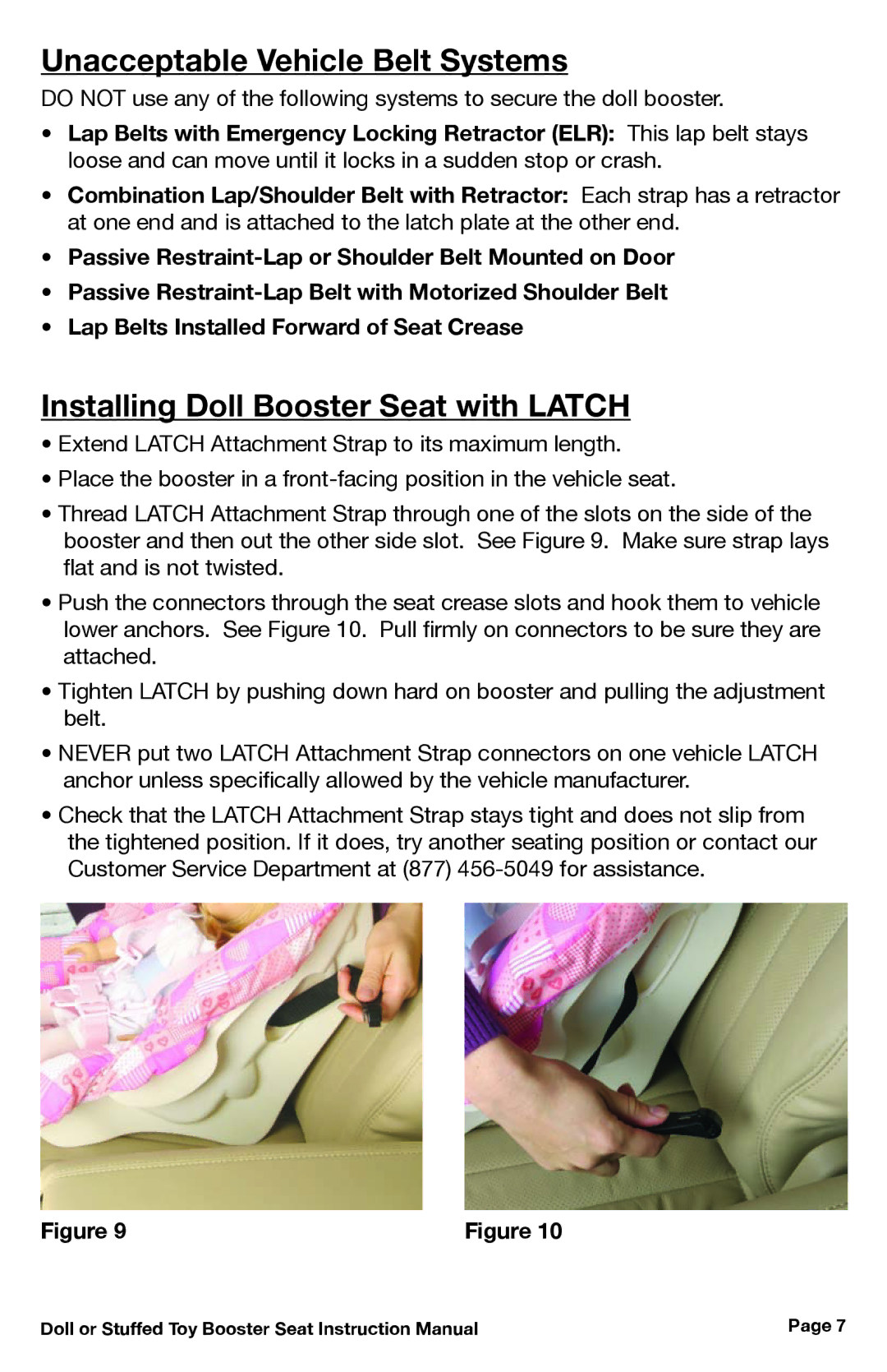 Joovy 13, 12 manual Unacceptable Vehicle Belt Systems, Installing Doll Booster Seat with Latch 