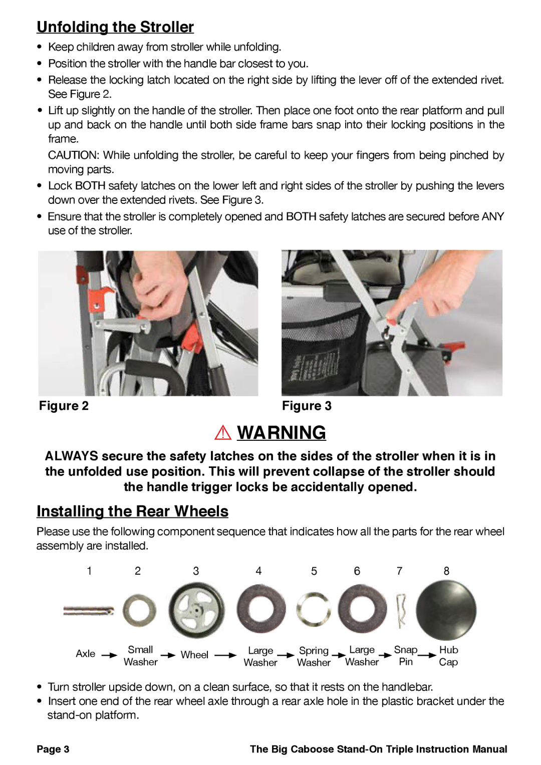 Joovy 43X Series manual Unfolding the Stroller, Installing the Rear Wheels 