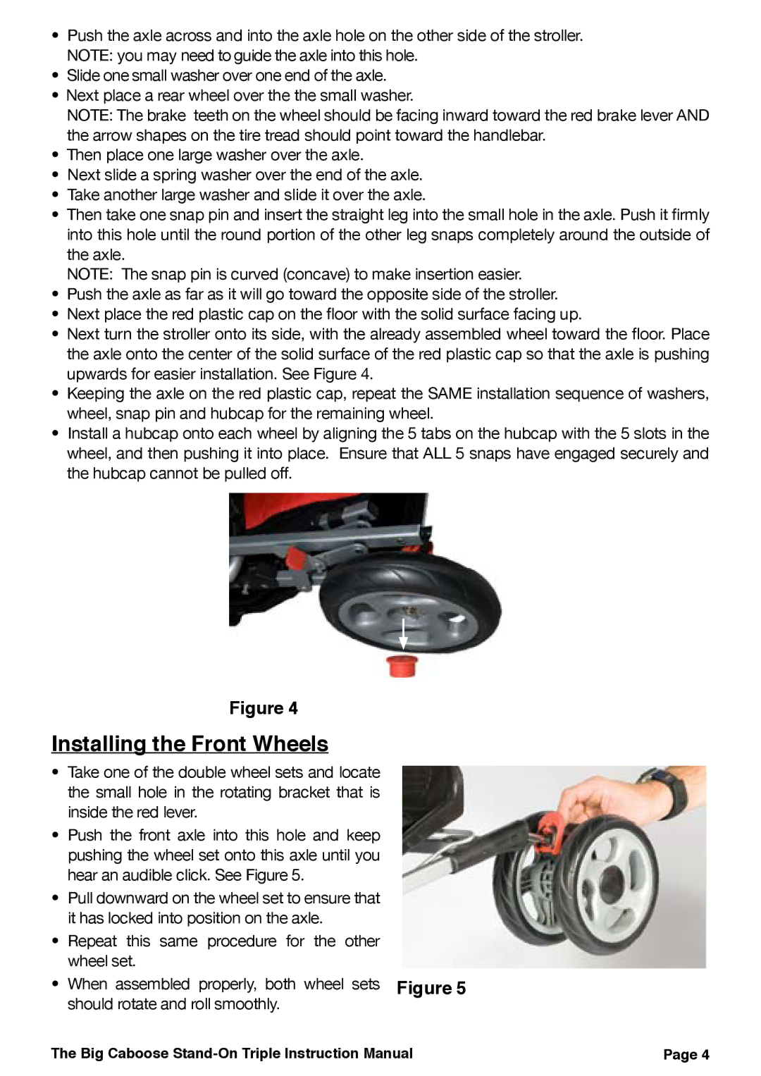 Joovy 43X Series manual Installing the Front Wheels 