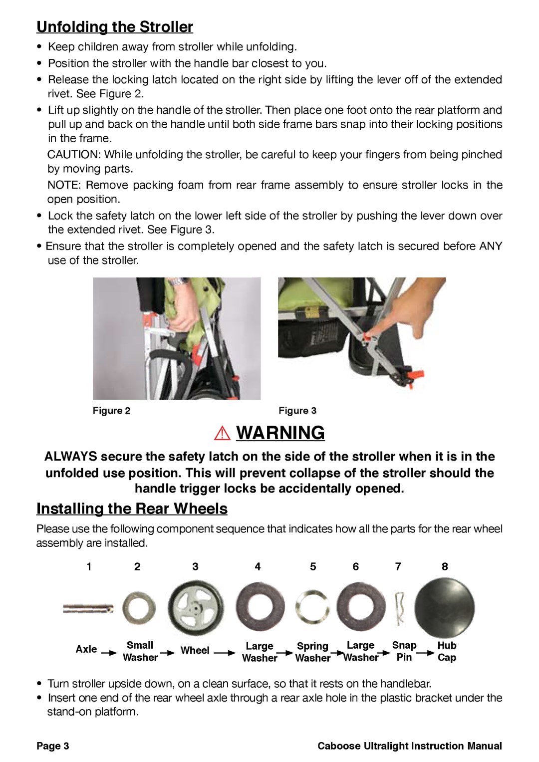 Joovy 45X Series manual Unfolding the Stroller, Installing the Rear Wheels 