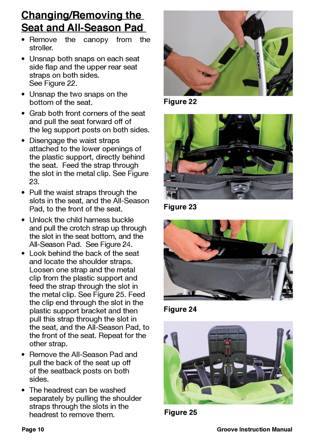 Joovy 356, Groove Stroller, 352, 350 manual Changing/Removing the Seat and All-Season Pad 