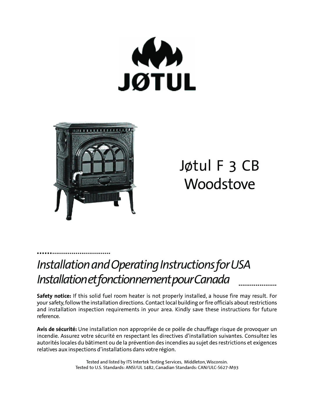 Jotul operating instructions Jøtul F 3 CB Woodstove 