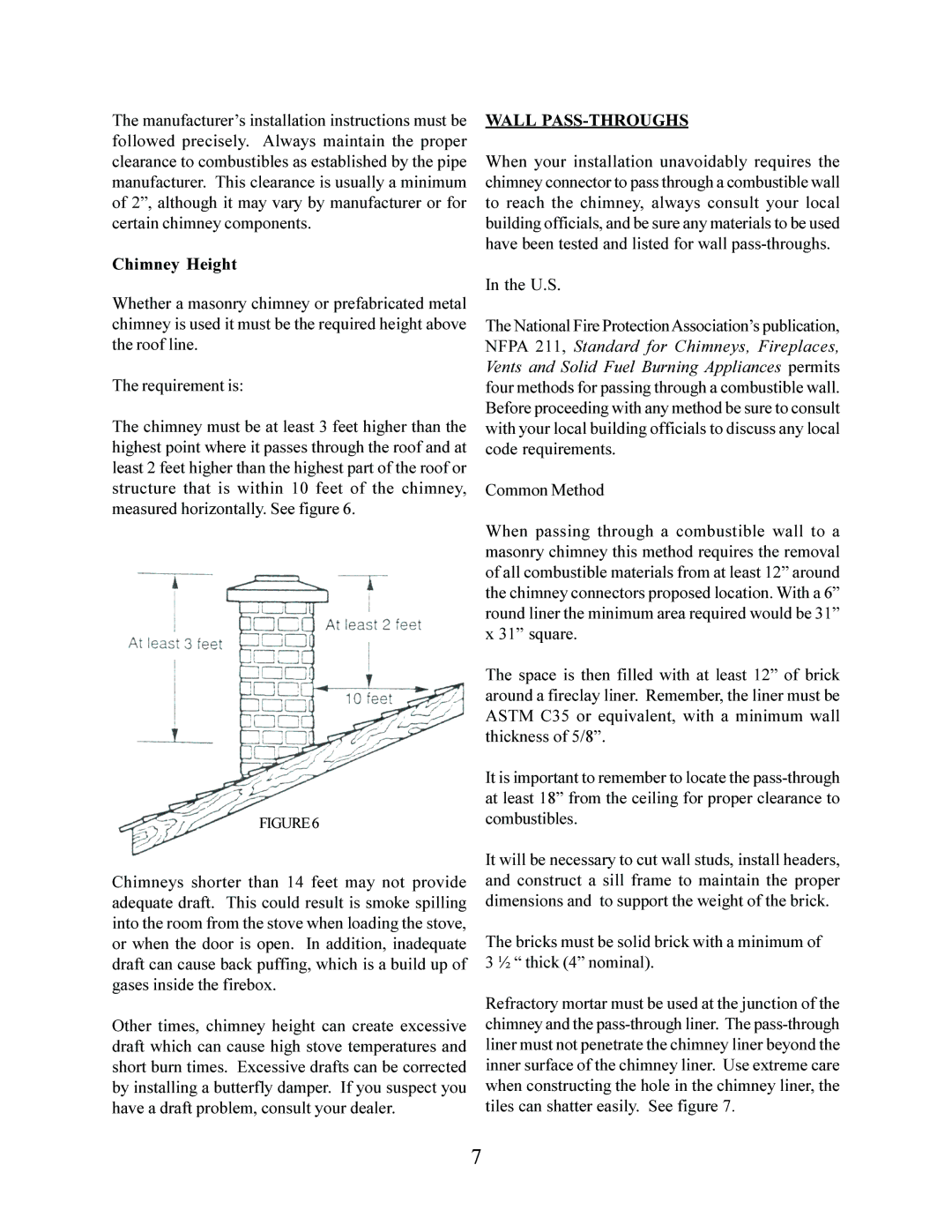 Jotul F 3 operating instructions Chimney Height, Wall PASS-THROUGHS, U.S, Common Method 