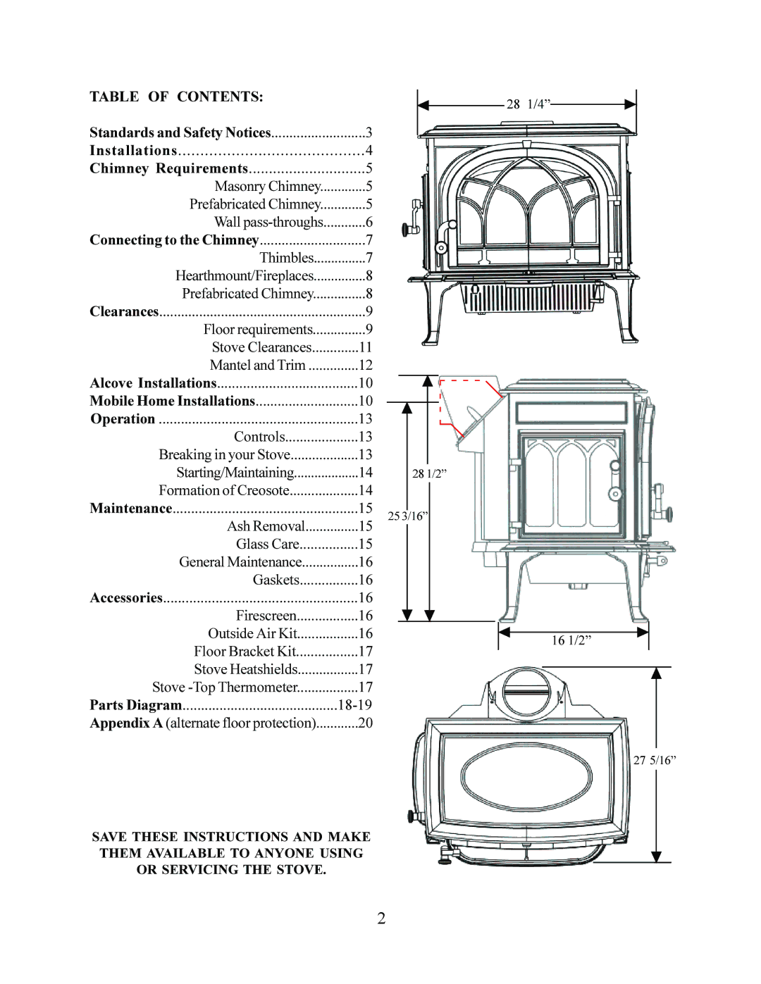 Jotul F 500 operating instructions Table of Contents 