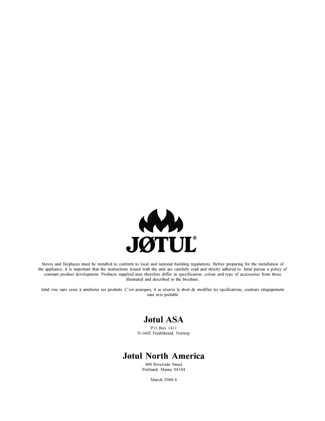 Jotul F 500 operating instructions Jøtul ASA 