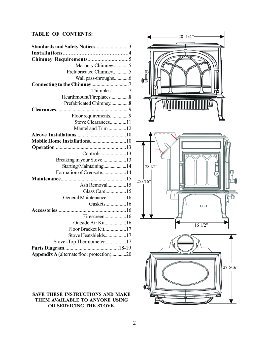 Jotul F 500 operating instructions Table Of Contents 