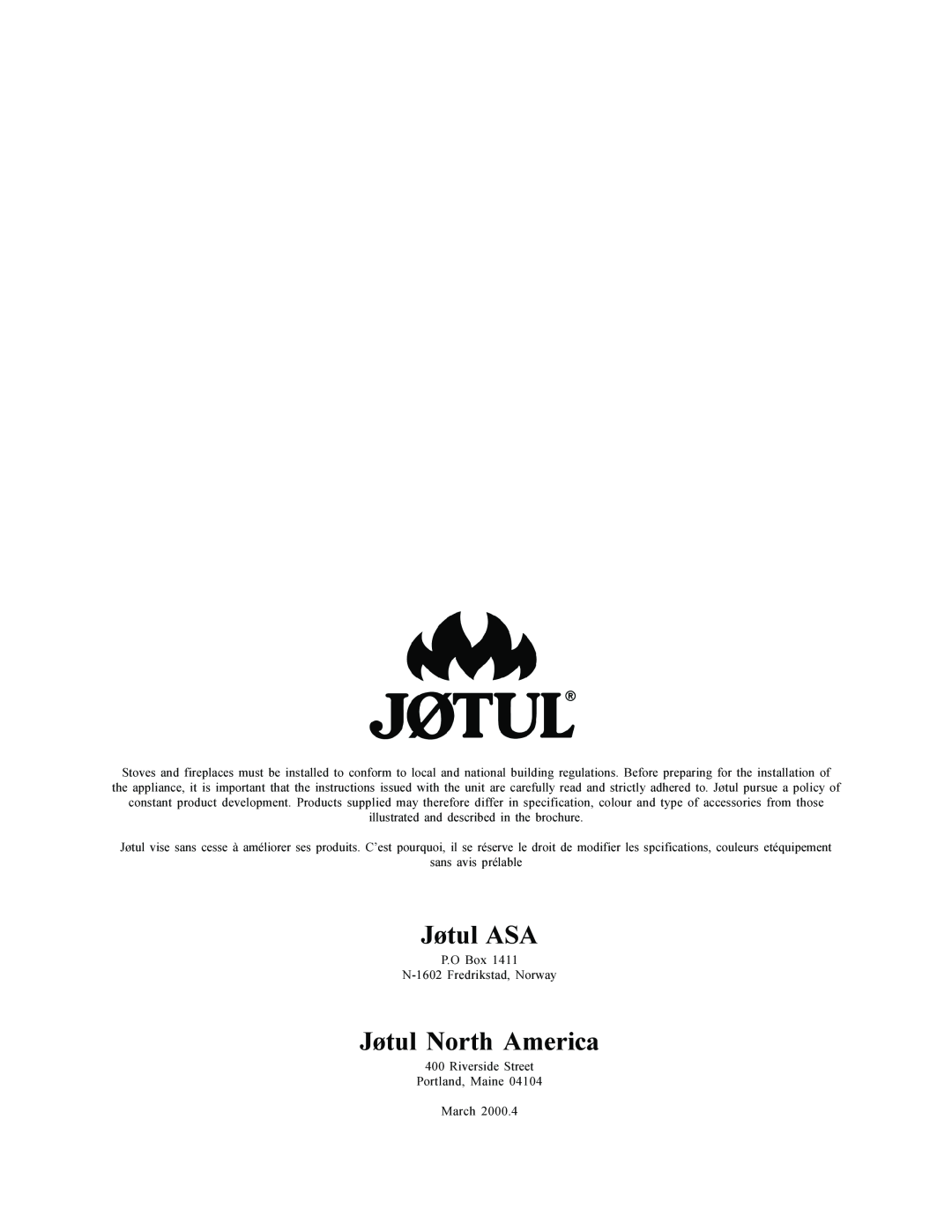 Jotul F 500 operating instructions Jøtul ASA, Jøtul North America 