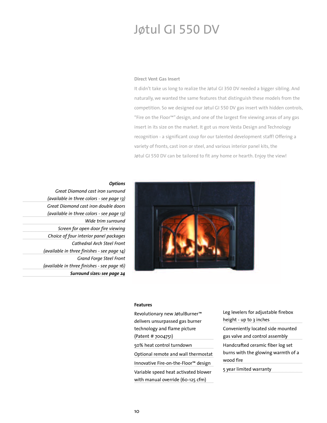Jotul Gas Inserts and Fireplaces brochure Jøtul GI 550 DV, Product name, Direct Vent Gas Insert 