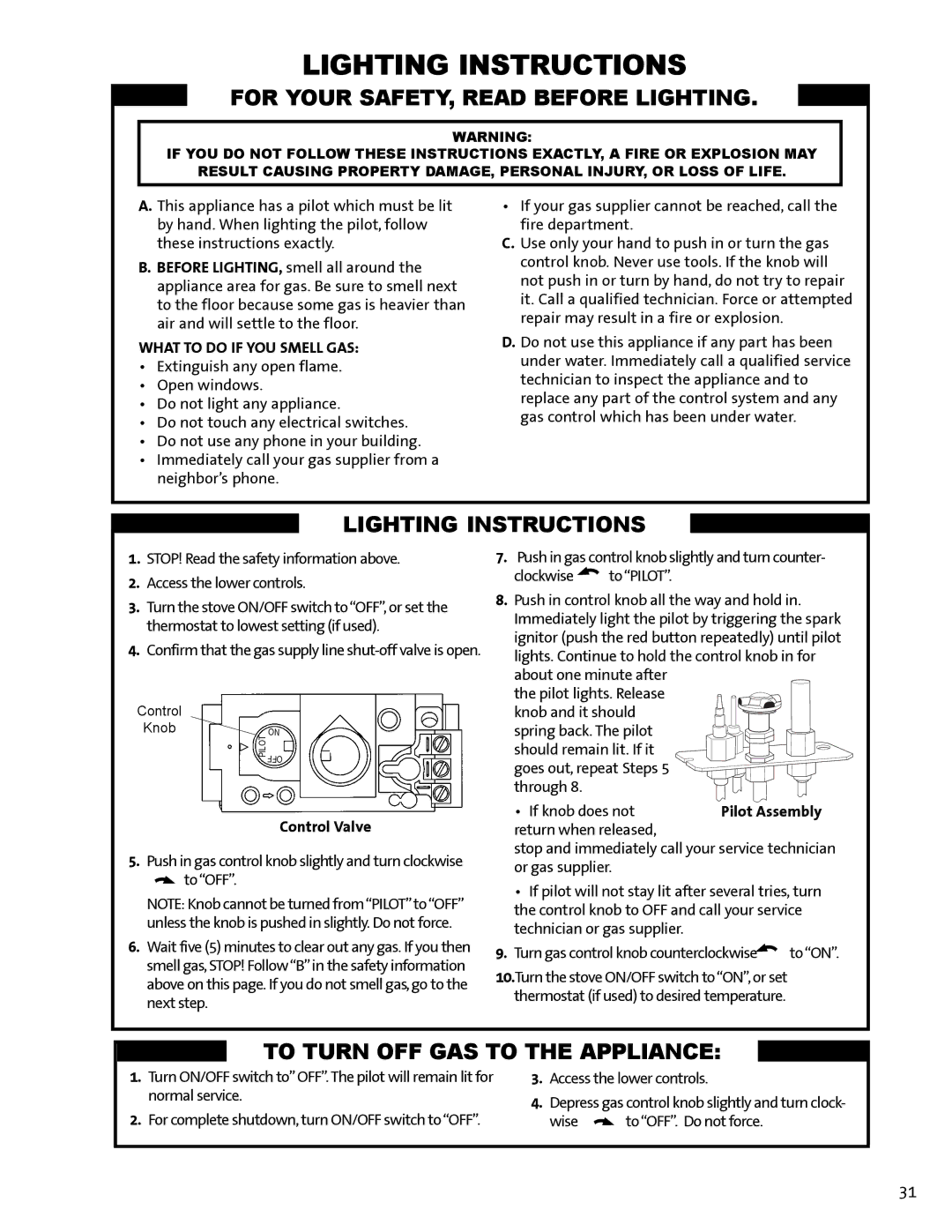 Jotul GF 100 DV II, GF 200 DV II manual Lighting Instructions, Control Valve 