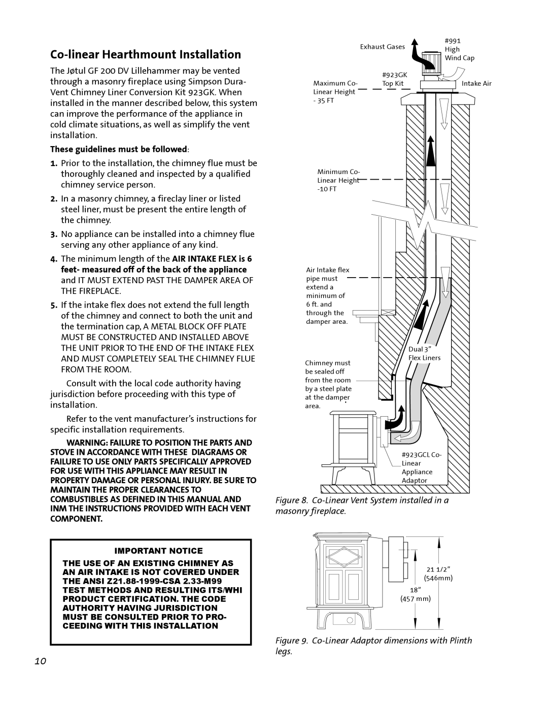 Jotul GF 200 DV manual Co-linear Hearthmount Installation, These guidelines must be followed 