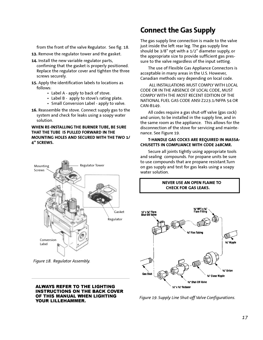 Jotul GF 200 DV manual Connect the Gas Supply, Regulator Assembly 