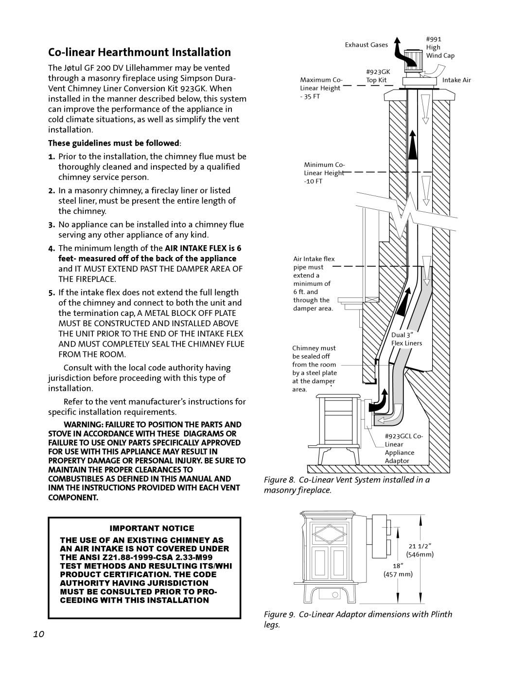 Jotul GF 200 DV manual Co-linearHearthmount Installation, These guidelines must be followed, Component 
