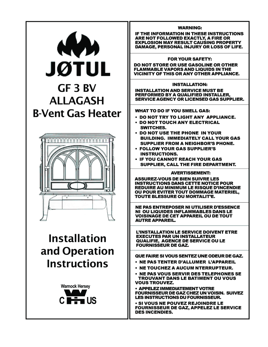 Jotul manual GF 3 BV Allagash, Warnock Hersey 