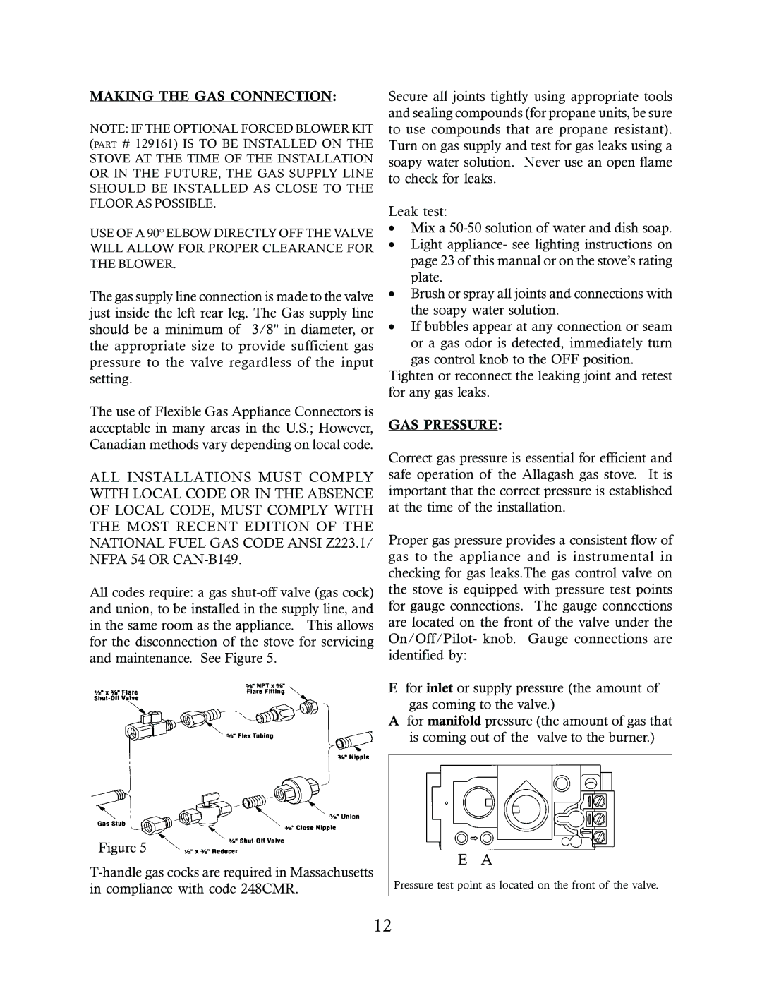 Jotul GF 3 BV manual Making the GAS Connection, GAS Pressure 