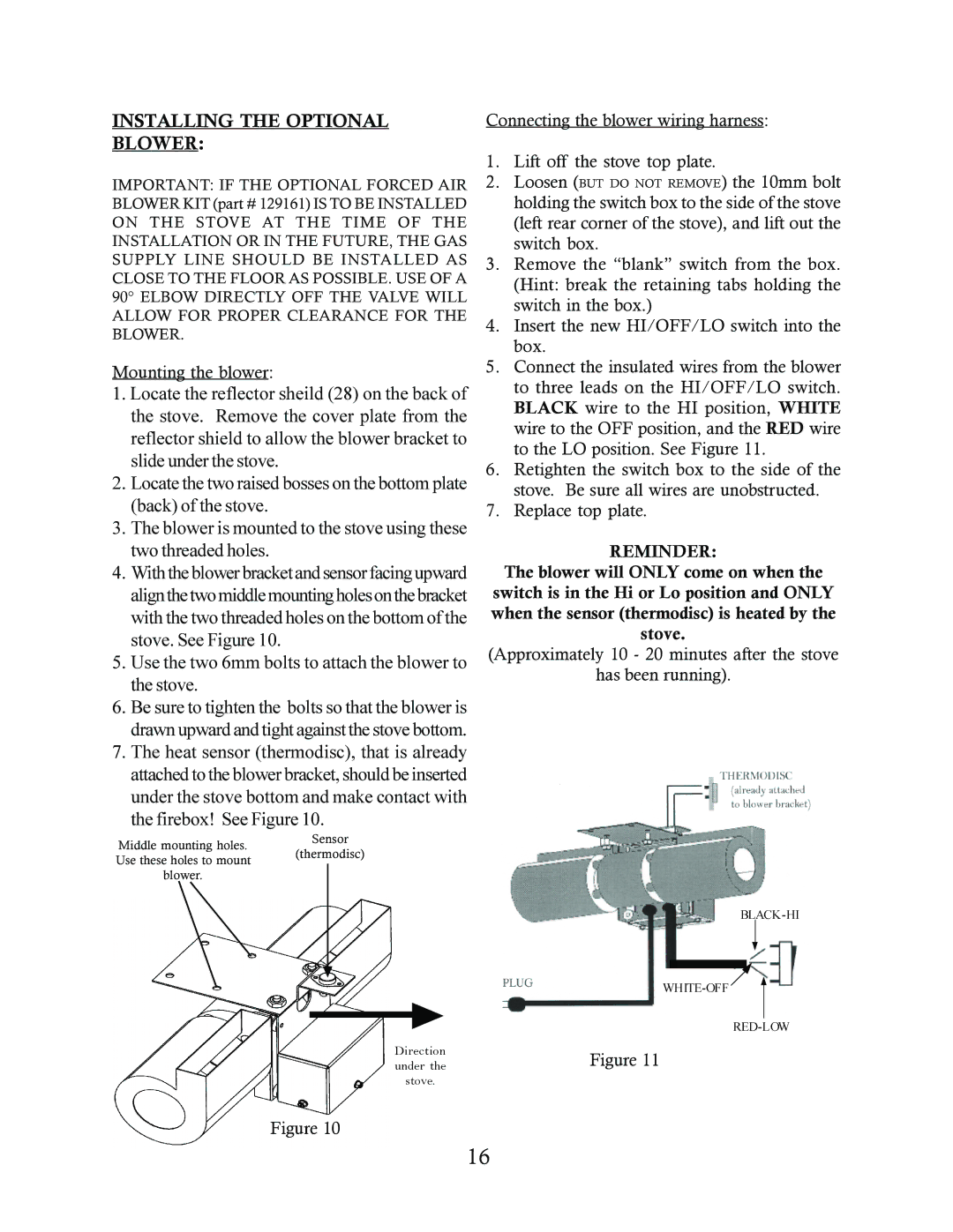 Jotul GF 3 BV manual Installing the Optional Blower, Reminder 