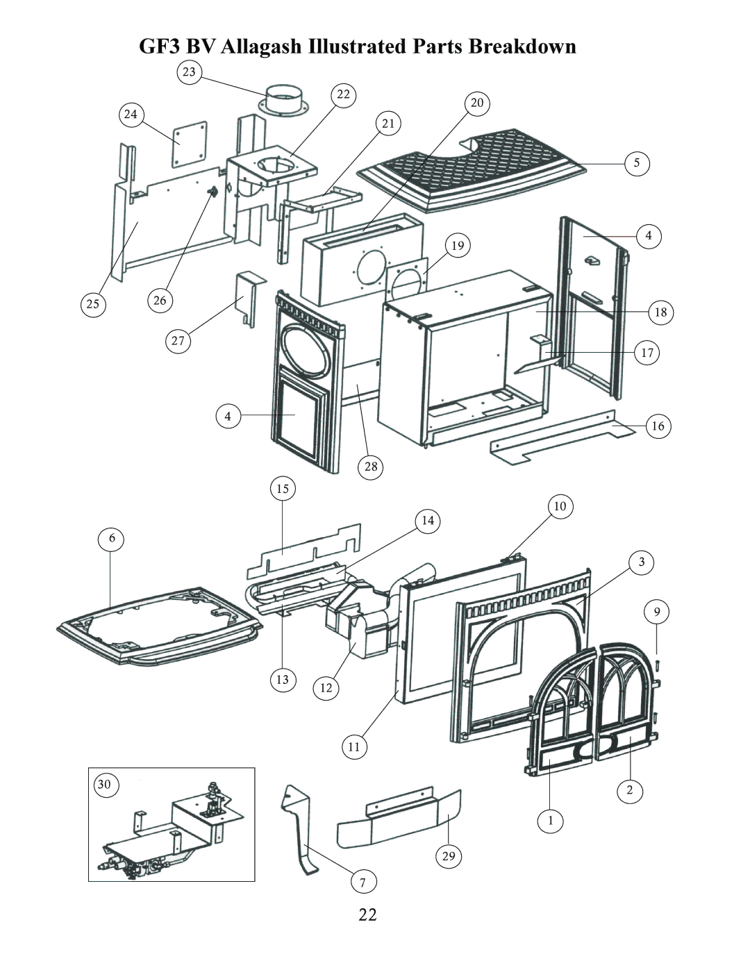 Jotul GF 3 BV manual GF3 BV Allagash Illustrated Parts Breakdown 