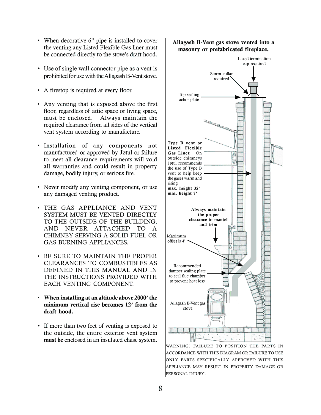 Jotul GF 3 BV manual Firestop is required at every floor 