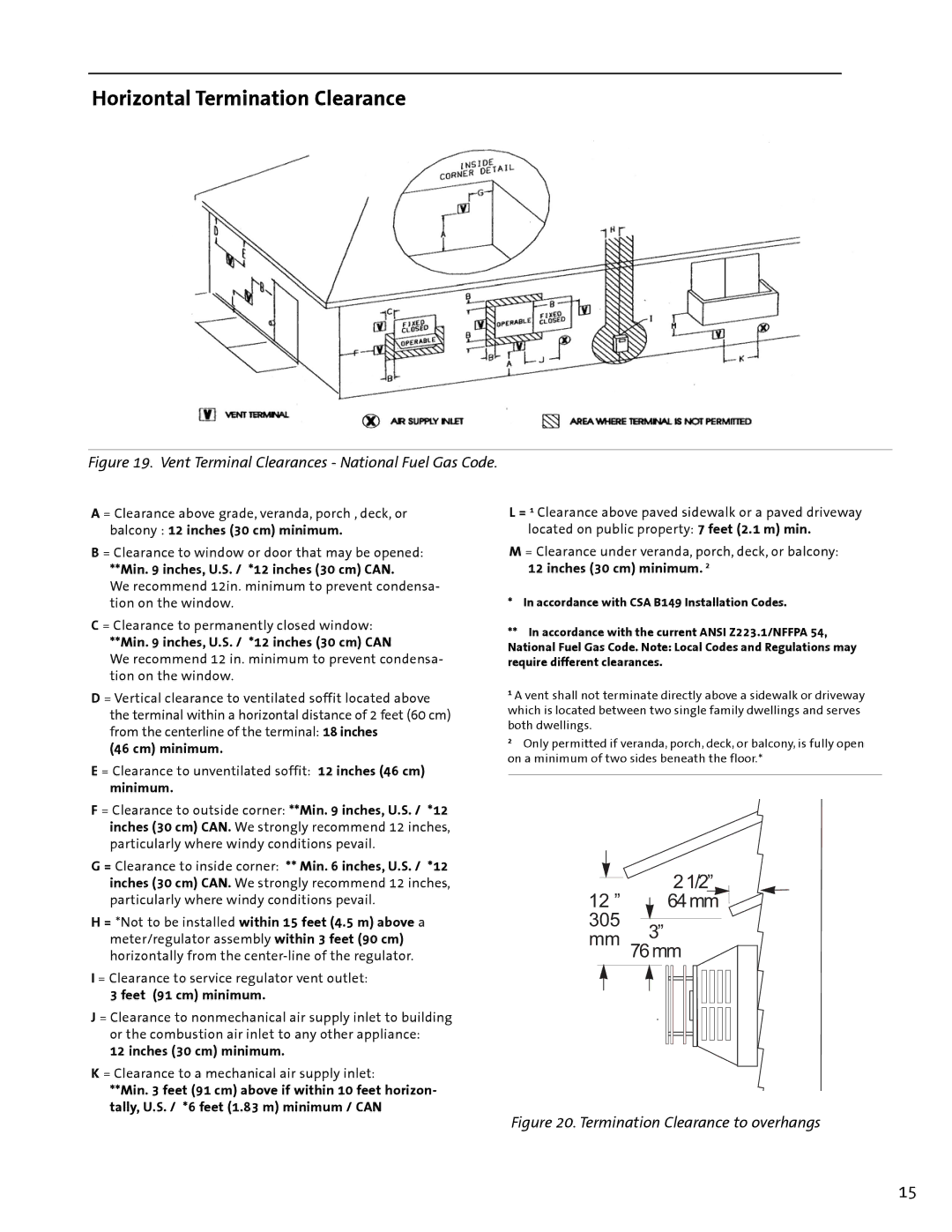 Jotul GF 400 DV manual Horizontal Termination Clearance, Min inches, U.S. / *12 inches 30 cm can 