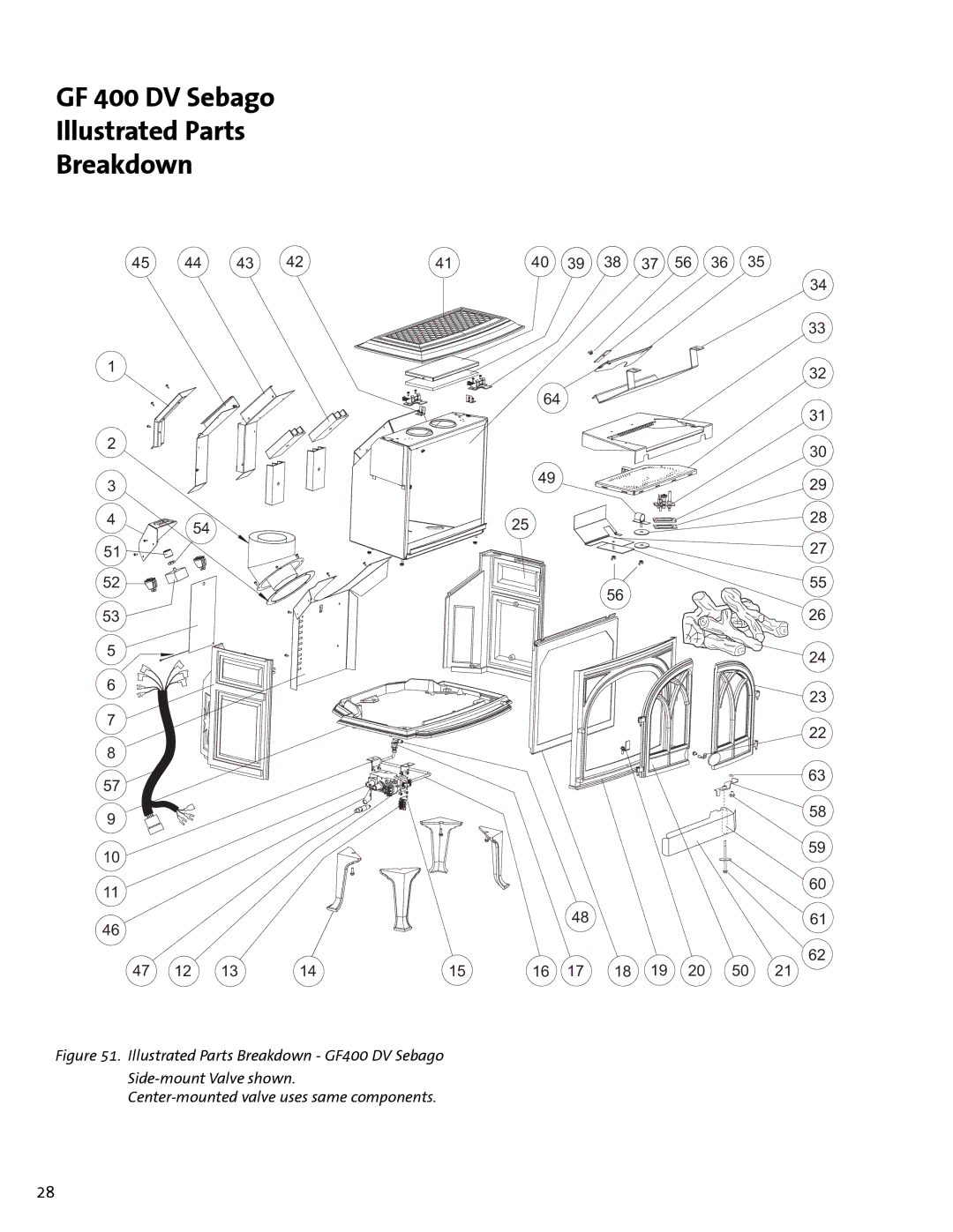 Jotul manual GF 400 DV Sebago Illustrated Parts Breakdown 