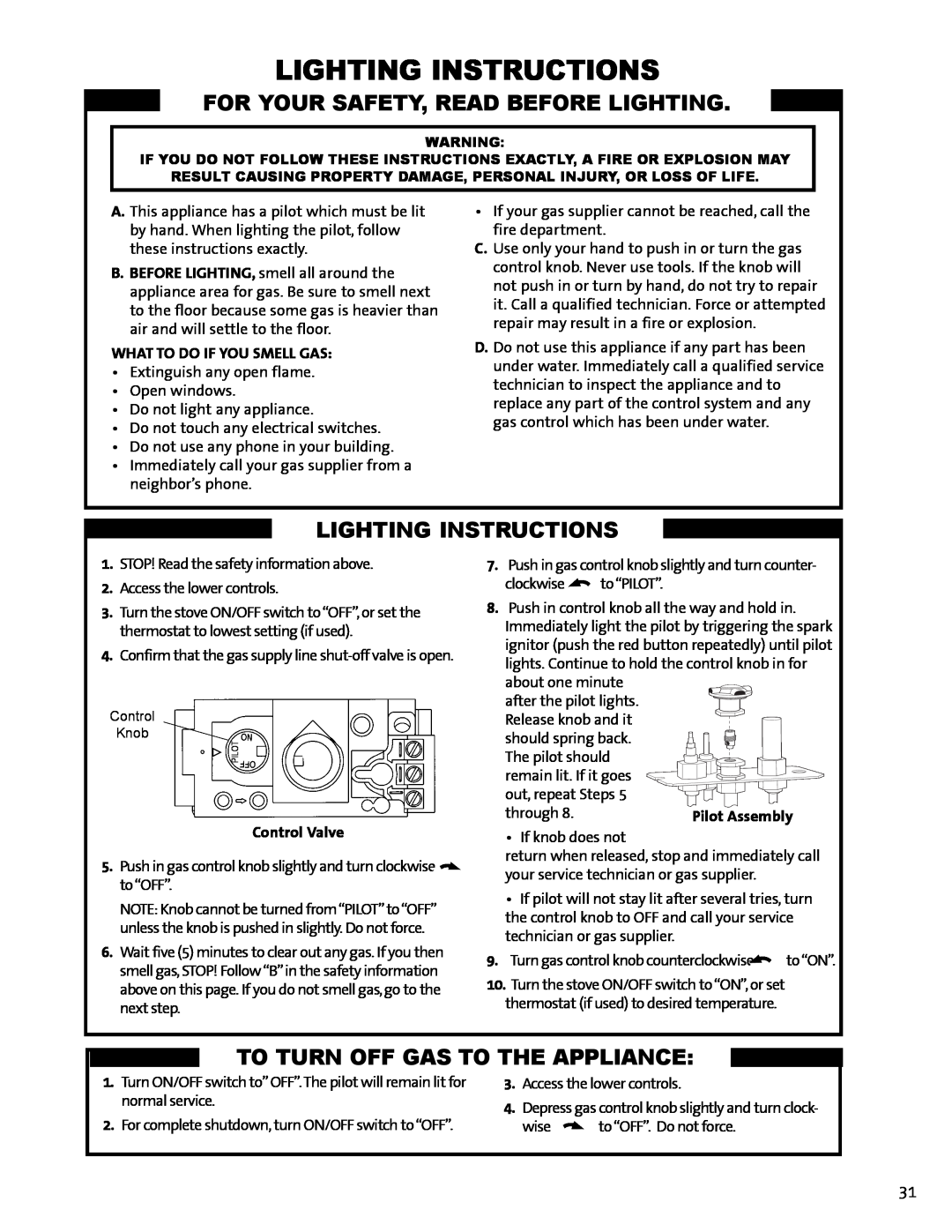 Jotul GF 400 DV manual Lighting Instructions, For Your Safety, Read Before Lighting, To Turn Off Gas To The Appliance 