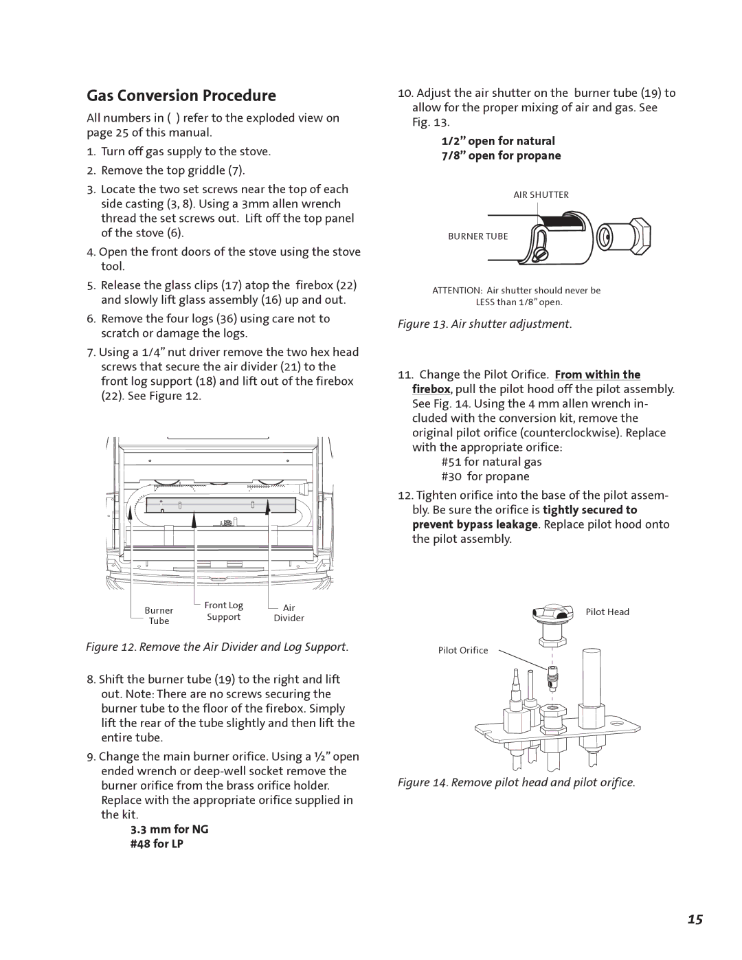 Jotul GF 600 DV manual Gas Conversion Procedure, Mm for NG #48 for LP 