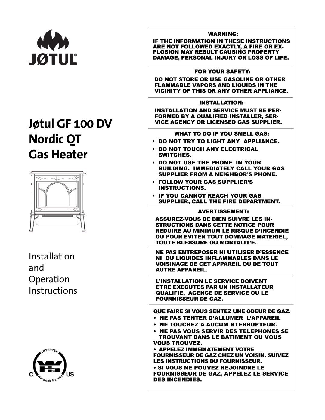 Jotul GF100 DV manual Jøtul GF 100 DV Nordic QT Gas Heater 