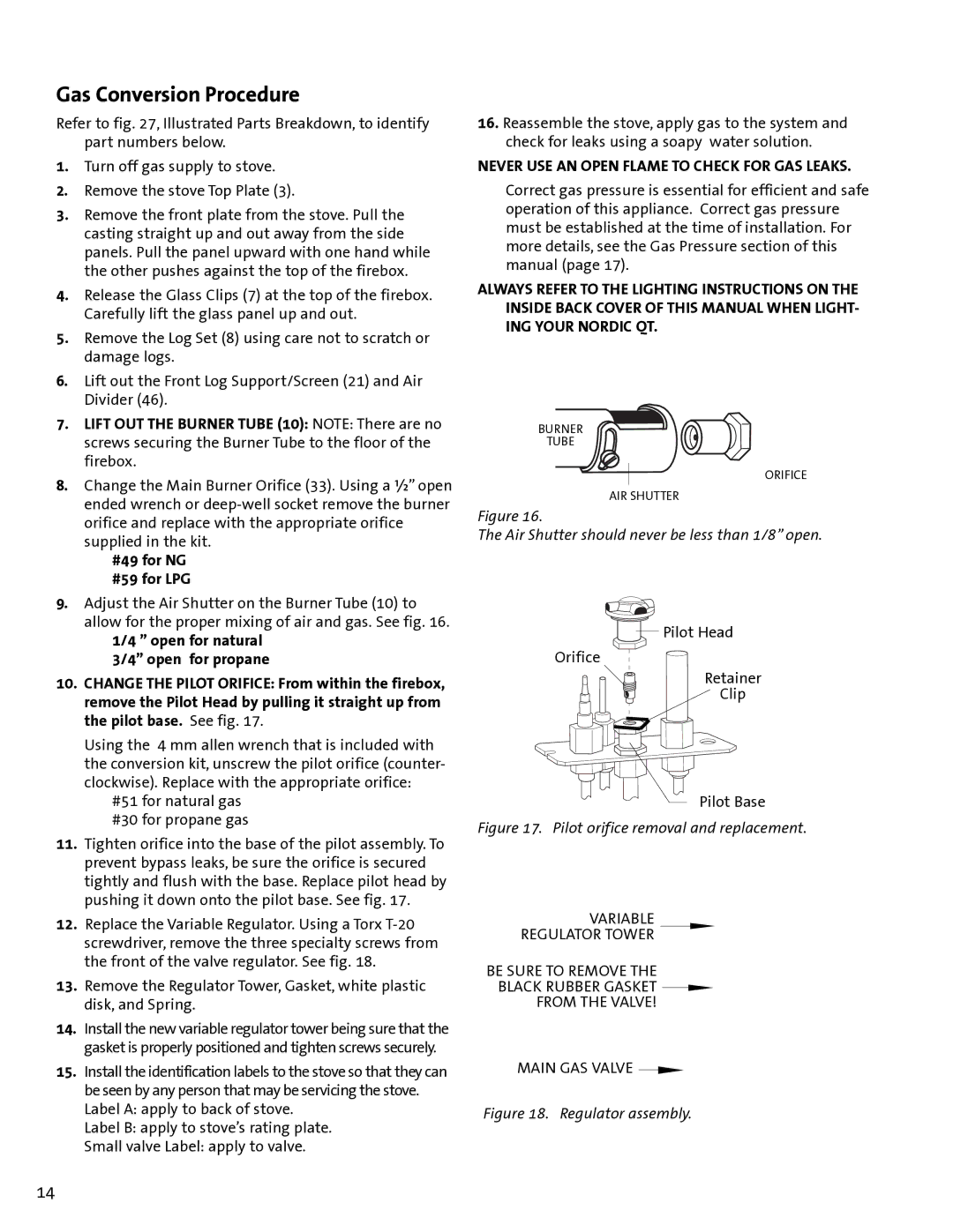 Jotul GF100 DV manual Gas Conversion Procedure, #49 for NG #59 for LPG 