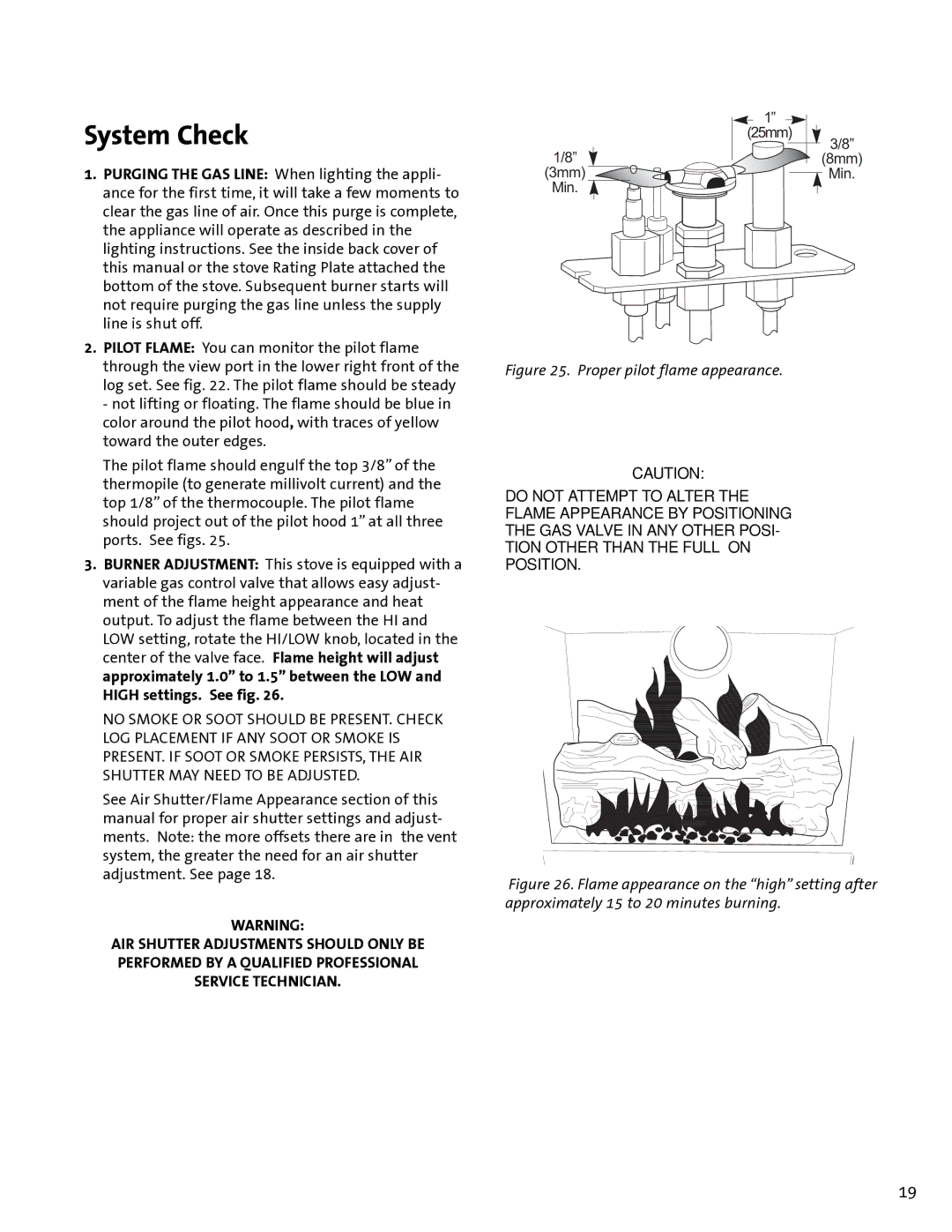 Jotul GF100 DV manual System Check, Proper pilot flame appearance 