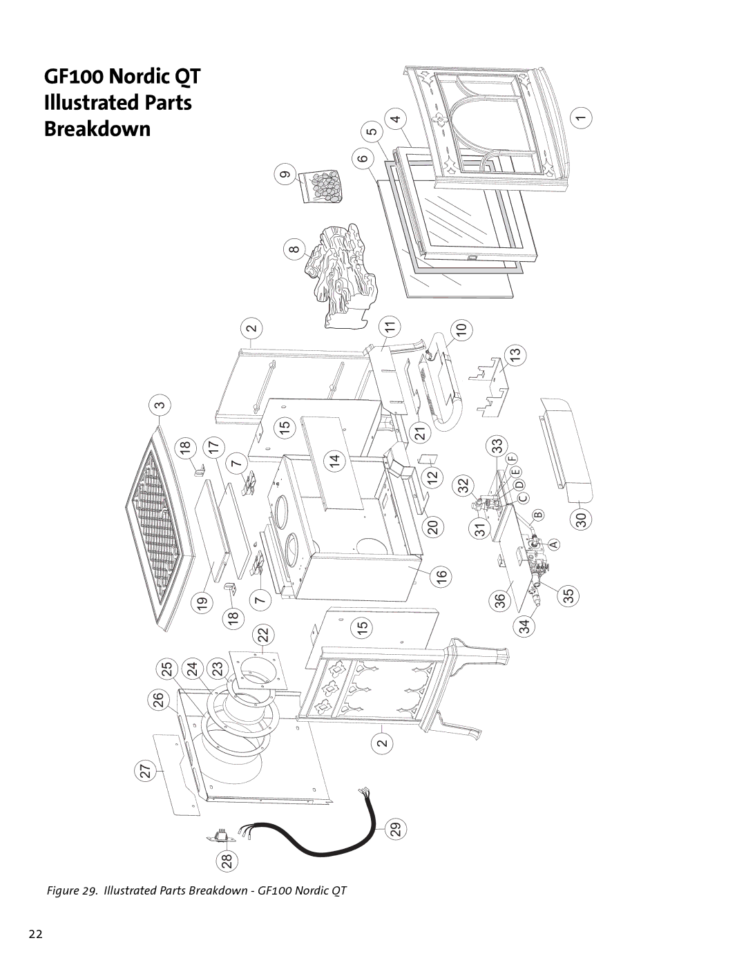 Jotul GF100 DV manual GF100 Nordic QT Illustrated Parts Breakdown, Illustrated Parts Breakdown GF100 Nordic QT 