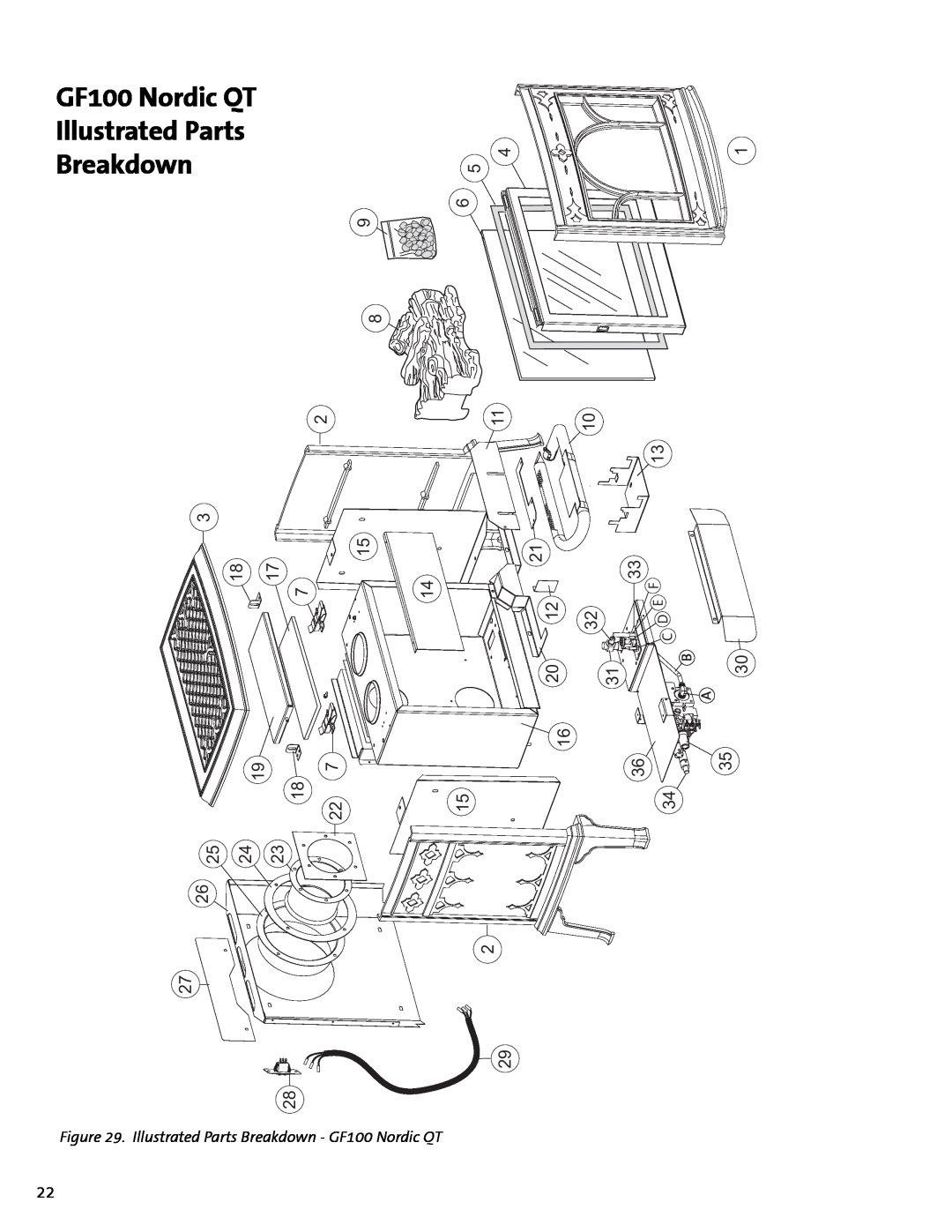 Jotul GF100 DV manual GF100 Nordic QT Illustrated Parts Breakdown, Illustrated Parts Breakdown - GF100 Nordic QT 