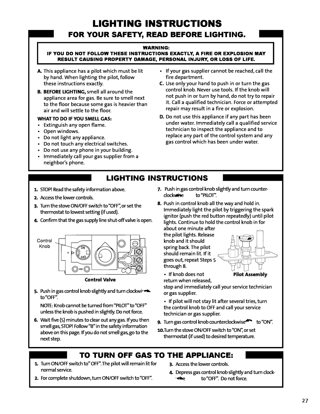 Jotul GF100 DV manual Lighting Instructions, For Your Safety, Read Before Lighting, To Turn Off Gas To The Appliance 