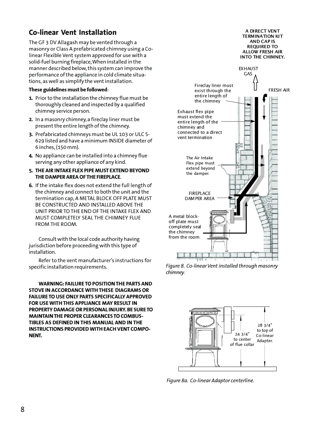 Jotul GF3 DVII manual Co-linear Vent Installation, These guidelines must be followed 